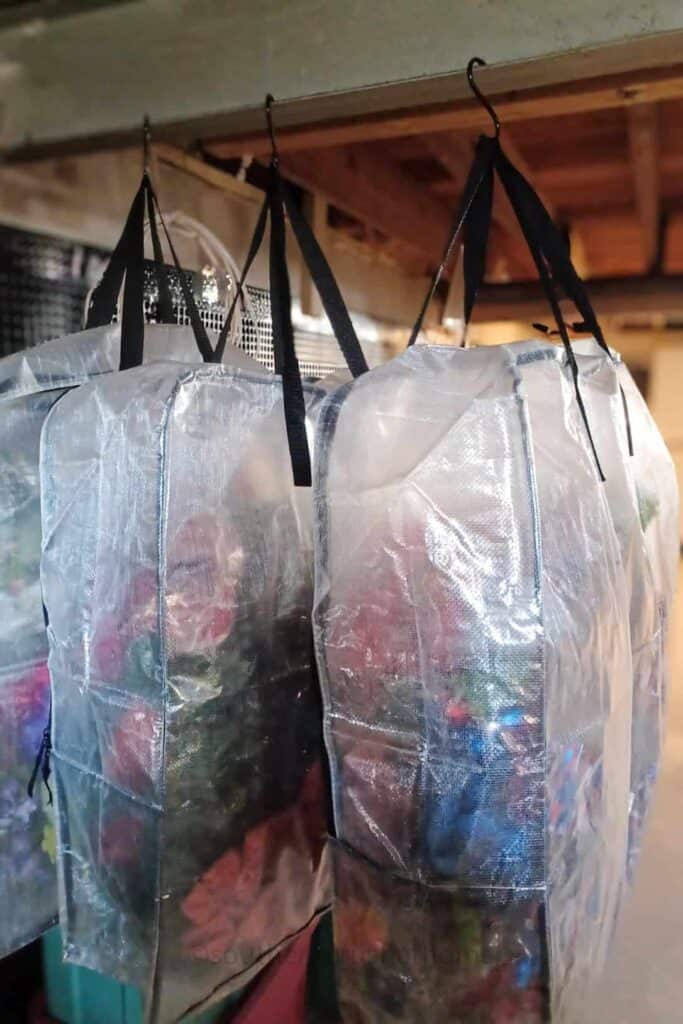wreath storage bags hanging