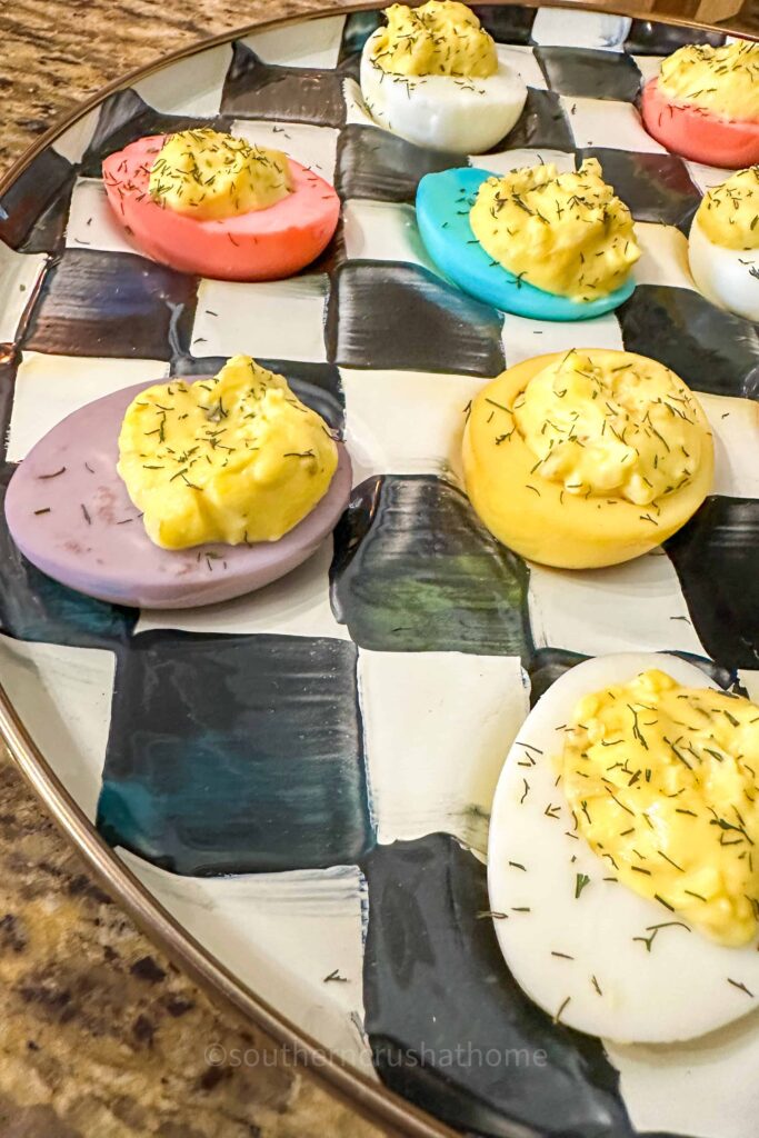 close up of deviled eggs