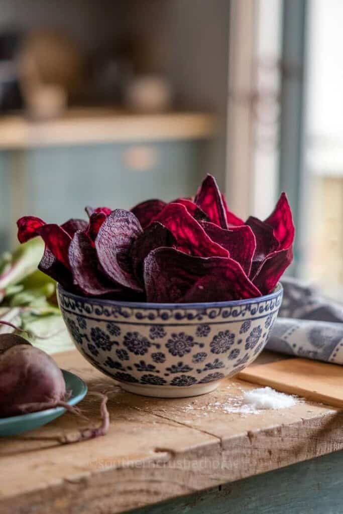 beet chips in a serving bowl