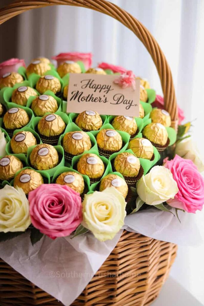 mother's day Ferrero Rocher bouquet in a basket