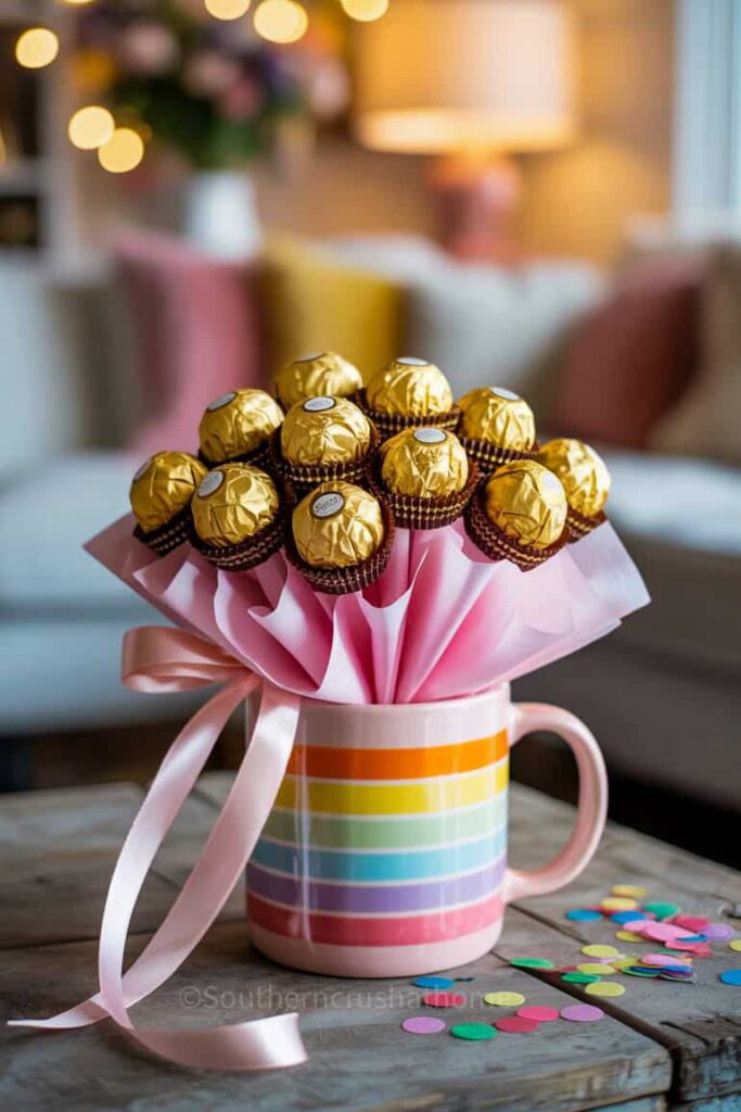 birthday Ferrero Rocher bouquet in a colorful mug