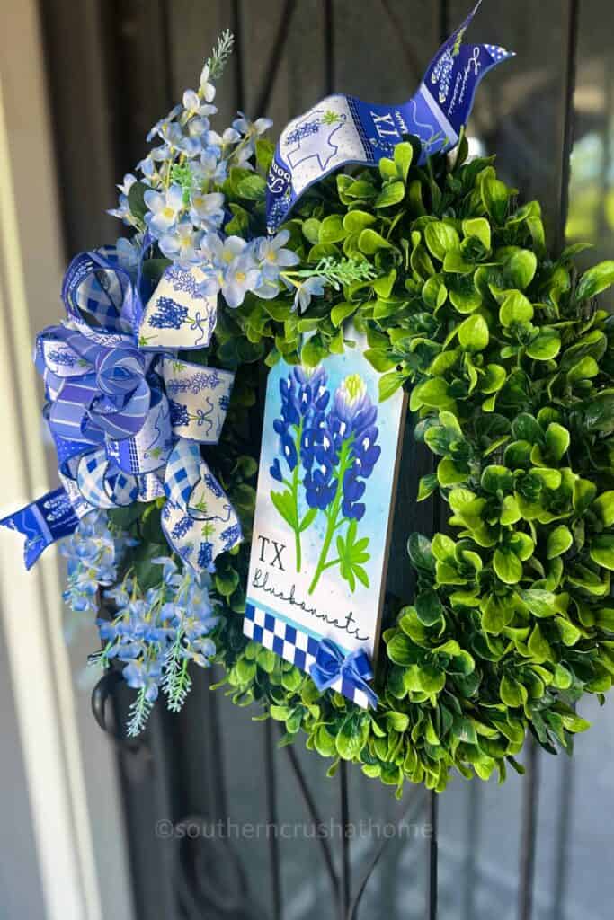 TX Bluebonnets Wreath on front door