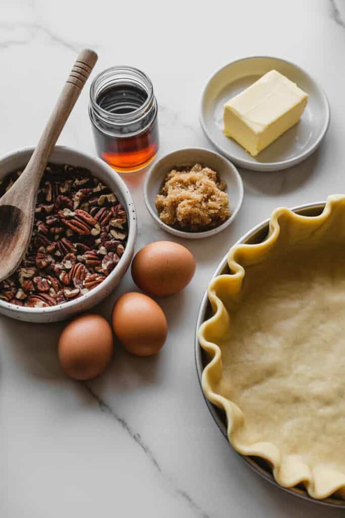 ingredients for hot maple pecan pie