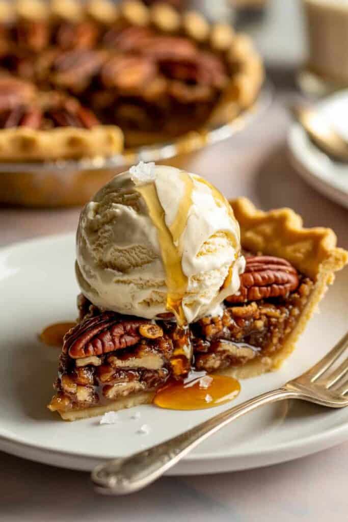 final slice of hot maple pecan pie