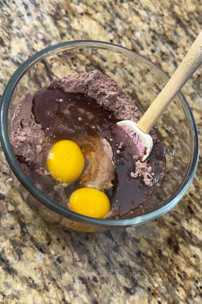 mixing brownie ingredients