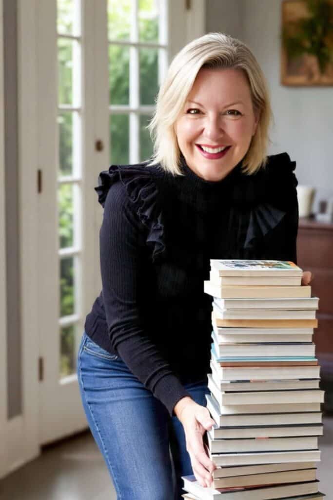 Melanie Ferguson Blk Stack of Books