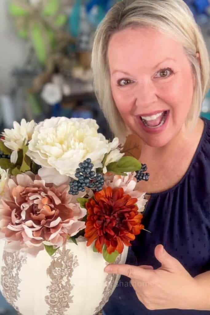 Melanie with Pumpkin Centerpiece Fall Table Decor