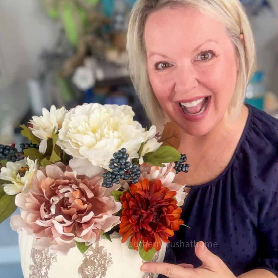 Melanie with Pumpkin Centerpiece Fall Table Decor