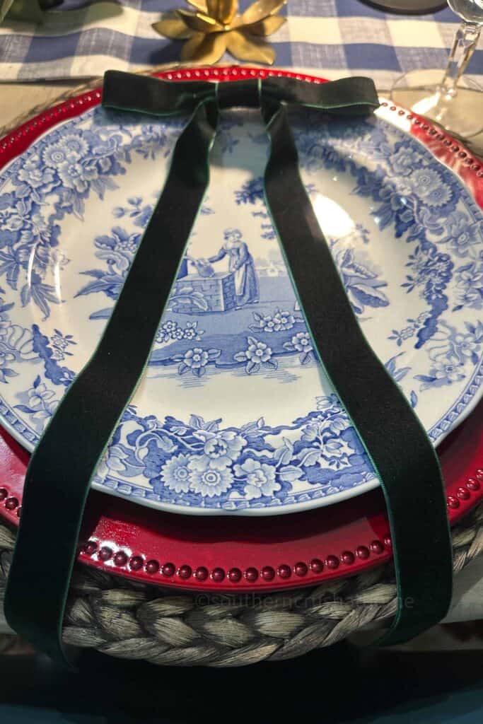 RL christmas blue willow table setting