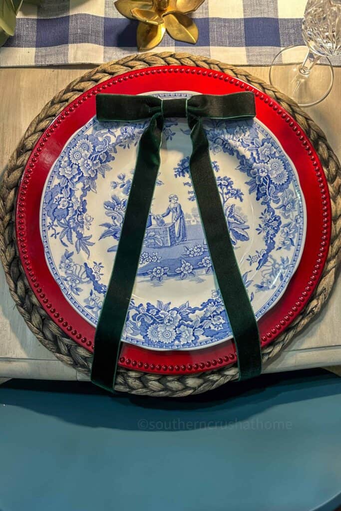 RL christmas blue willow table setting