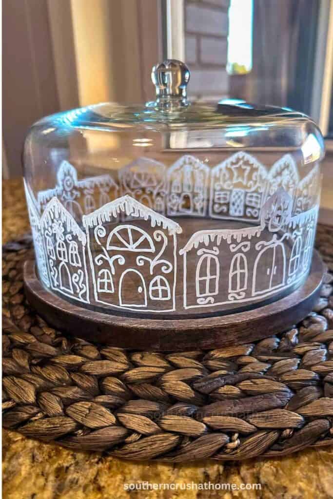 gingerbread house village cheese dome glass cloche