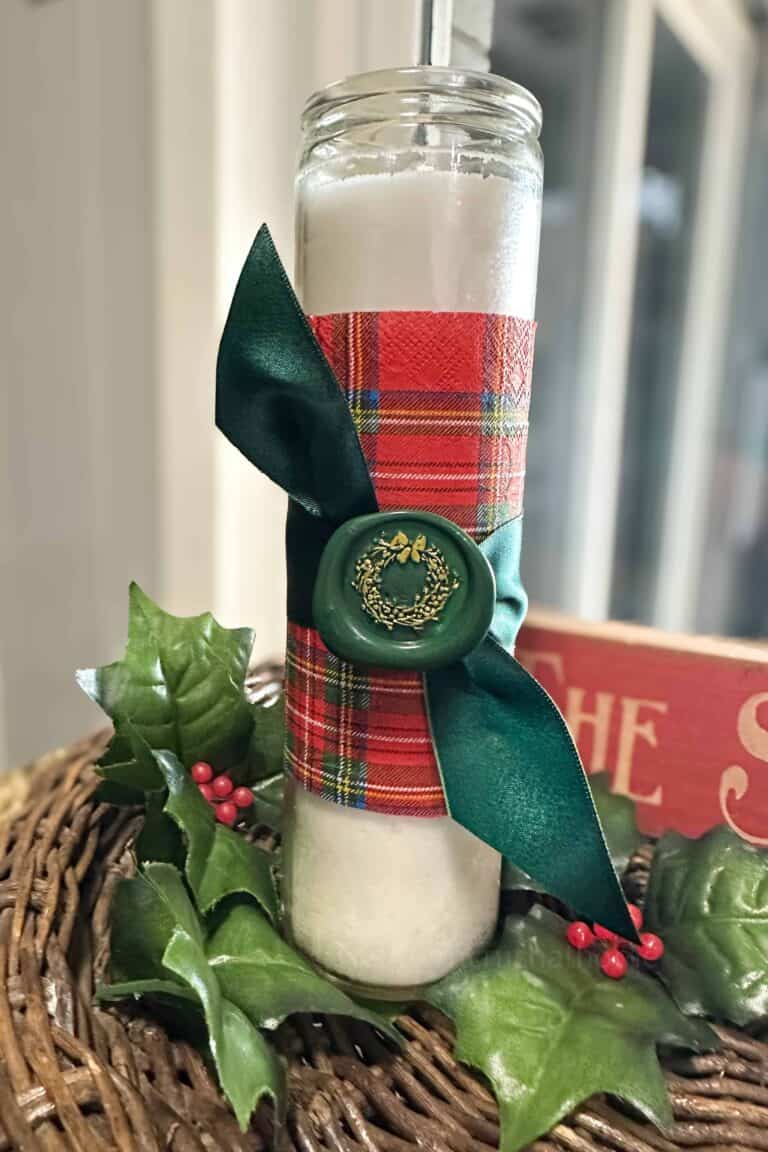 Tartan Napkin DIY Candle with Wax Seal
