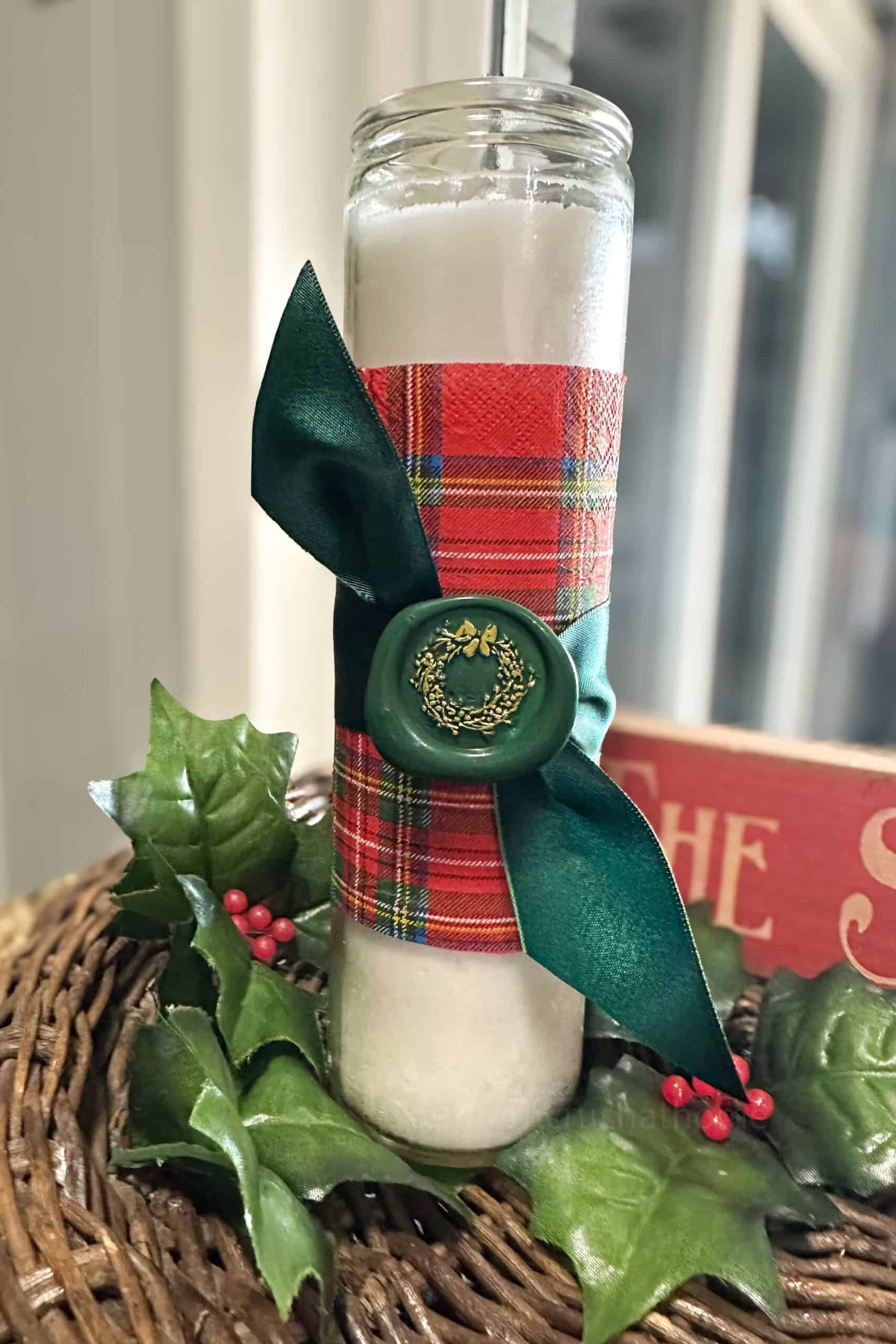 Tartan Napkin DIY Candle with Wax Seal