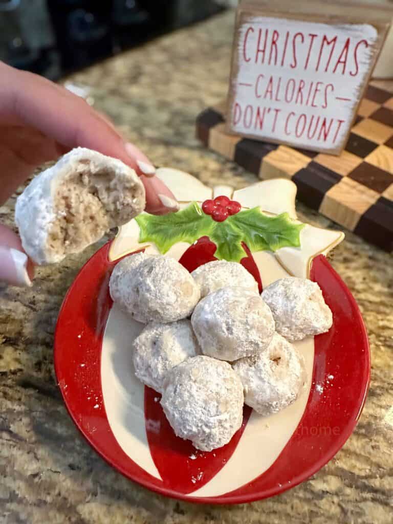 Best Mexican Wedding Cookies on Christmas Plate