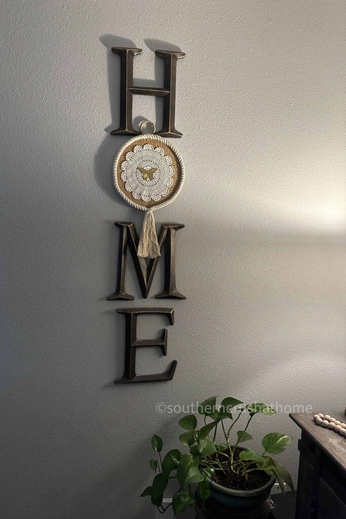 embroidery hoop on home sign