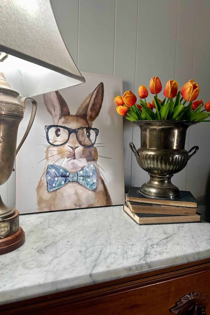bunny canvas and tulips