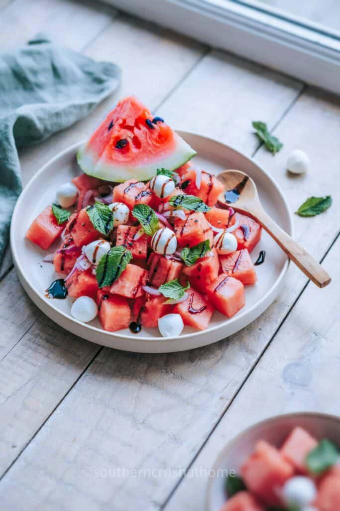 watermelon salad with mozzerella pearls