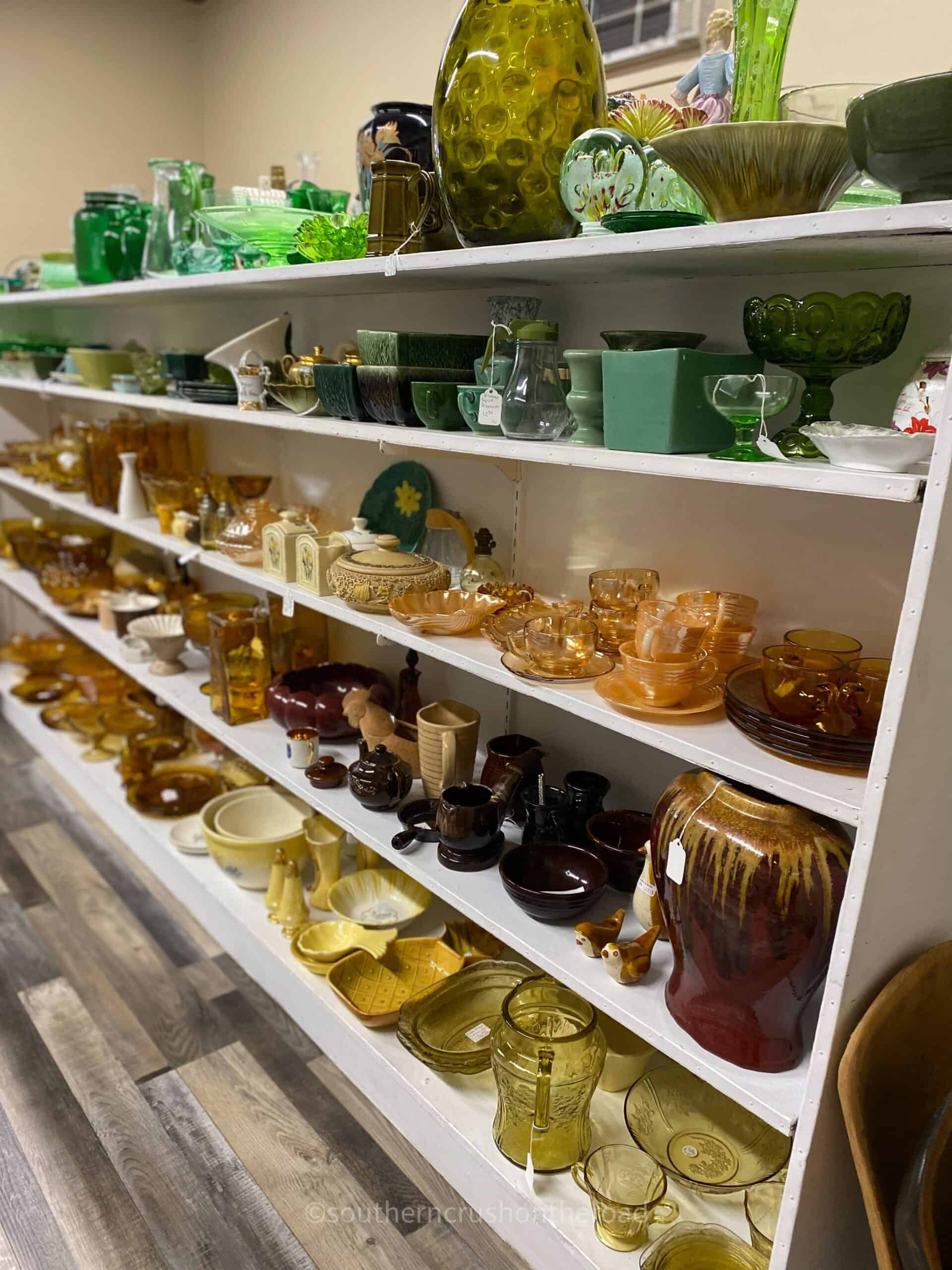 green and amber vintage glassware

