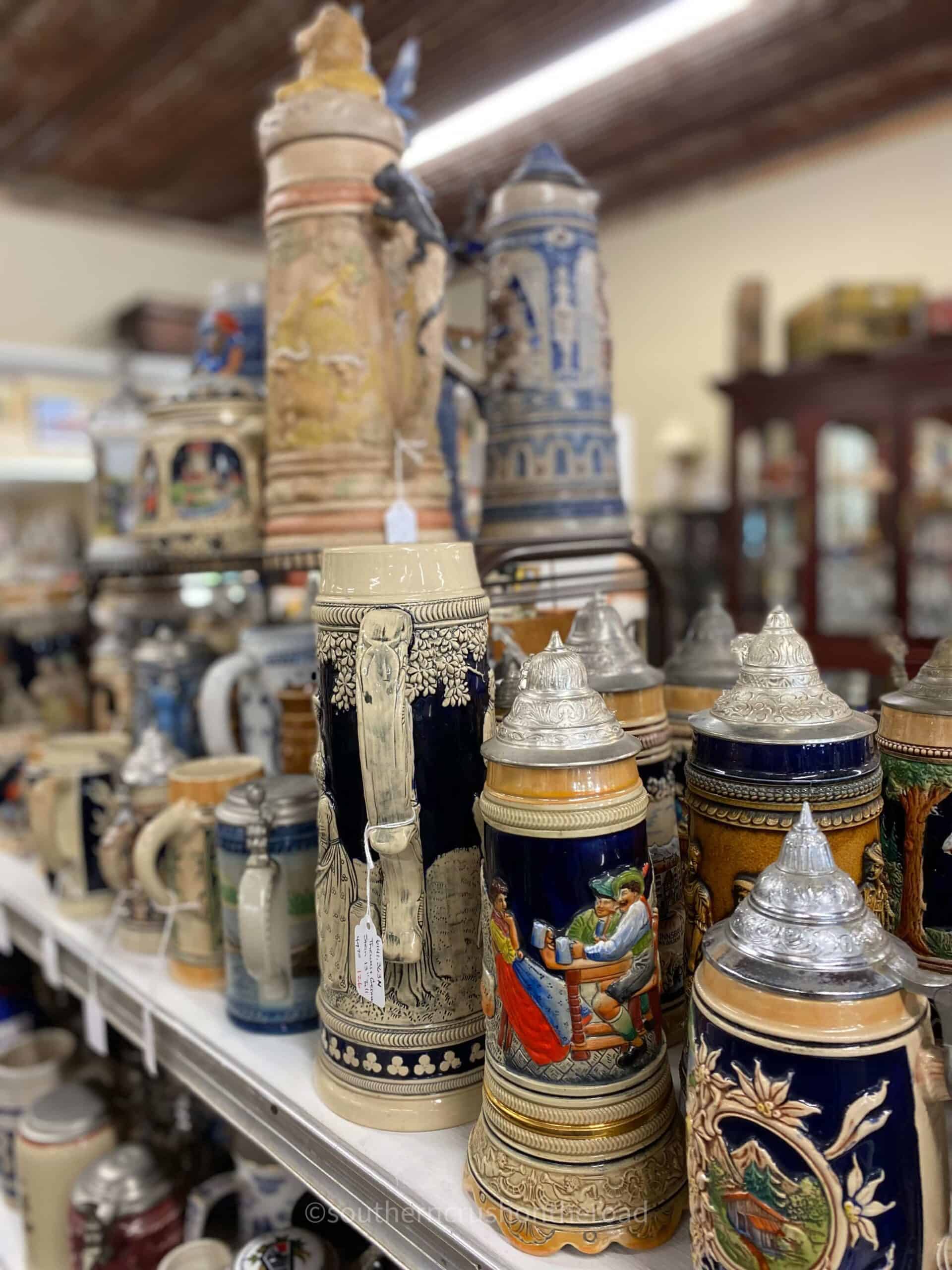 assortment of German steins
