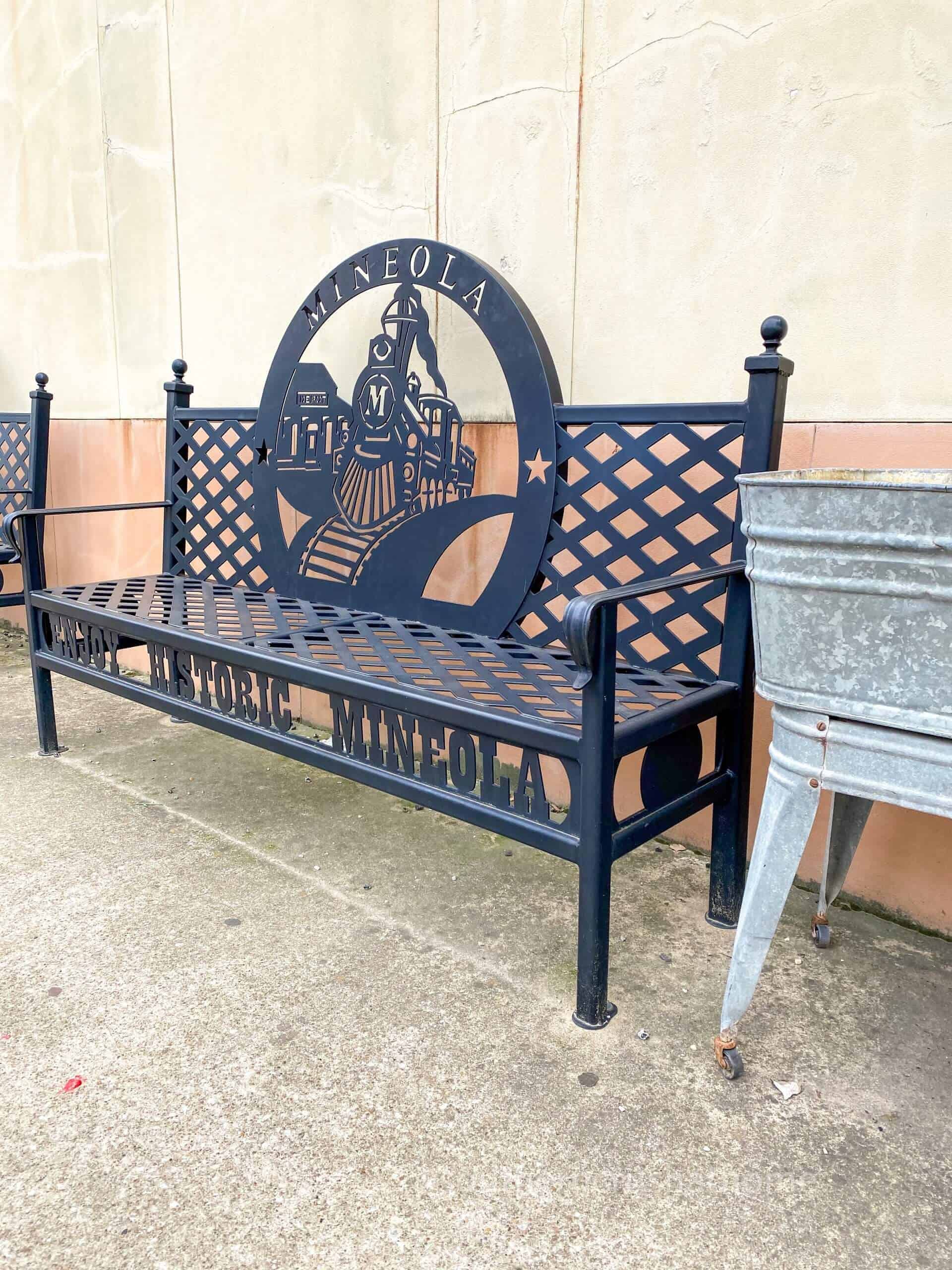 black metal bench in Mineola, TX