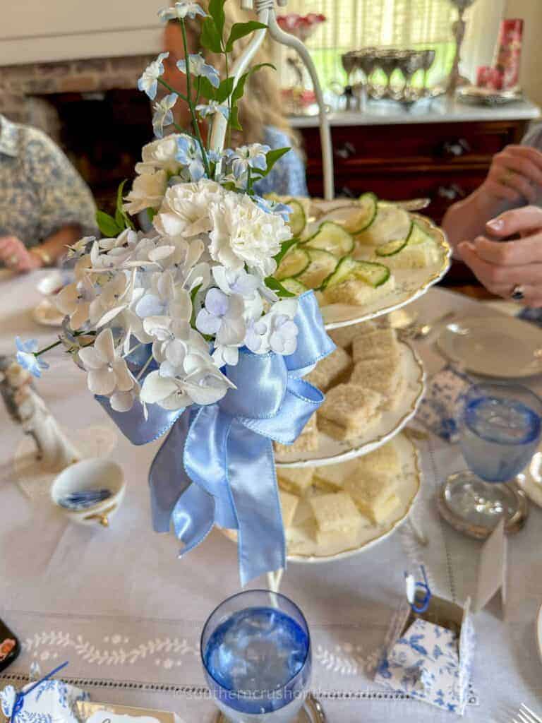 tiered trays of finger sandwiches